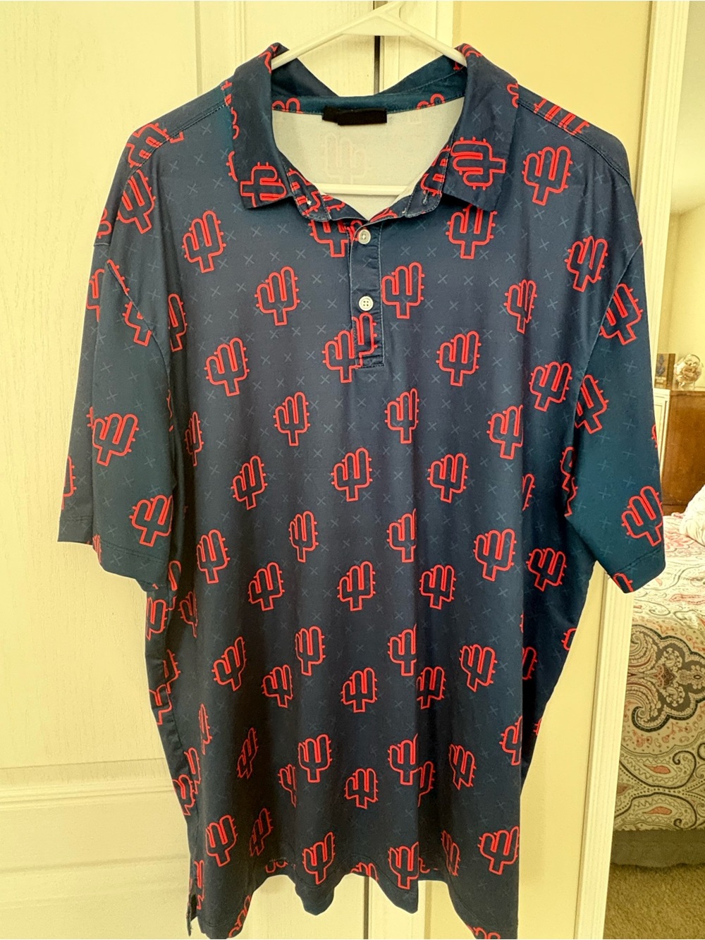 Men's Navy Polo with Red Cactus Print